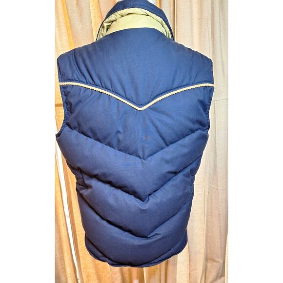 Vintage Blue Down Puffer Vest Multi Gear Silton Reversible Cream 70s Retro Sz M - Picture 7 of 15